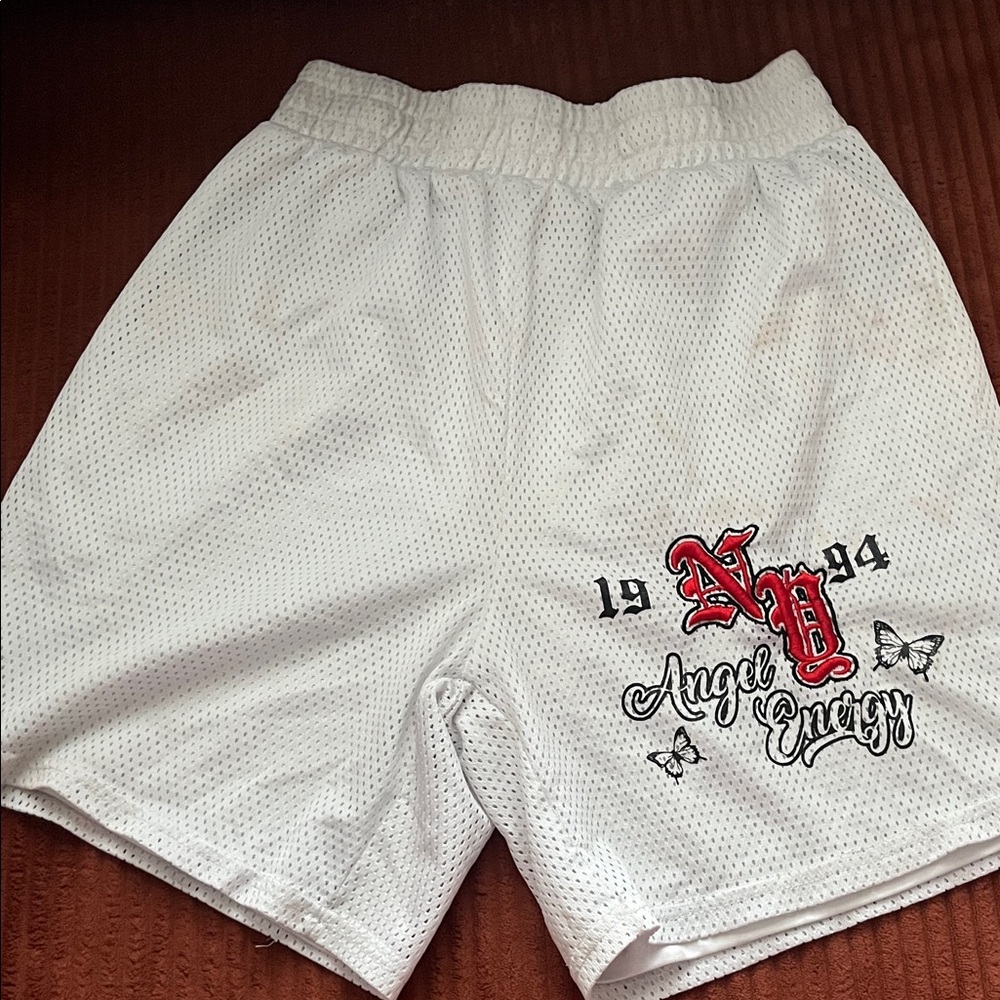 White Athletic Shorts with Graphic Design